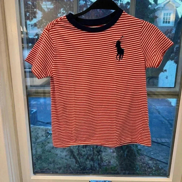 Polo Ralph Lauren T-Shirt Boys Size 7 Red Stripe Big Pony Crewneck Short Sleeve - Picture 5 of 5